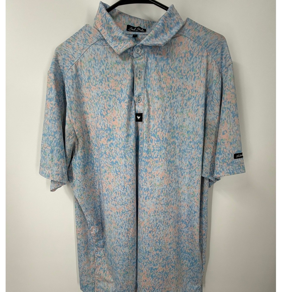 Bad Birdie Mens XL Blue Pink Abstract Camo Performance Golf Polo Shirt Short Slv
